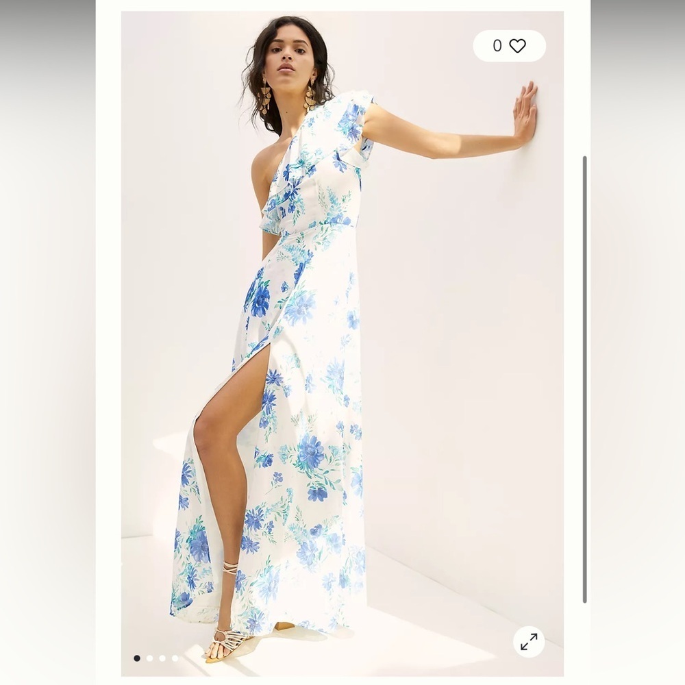 Yumi Kim Anthropologie Love Always One-Shoulder Maxi Dress Blue Floral US 6 $250